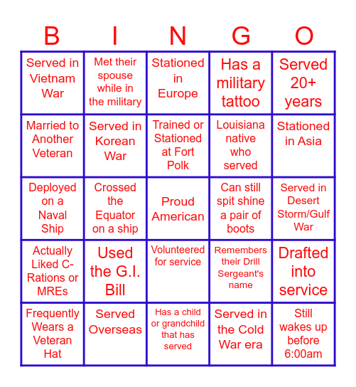 Every Uniform Tells a Story Bingo Card