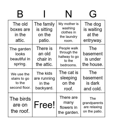Places in and around the house Bingo Card