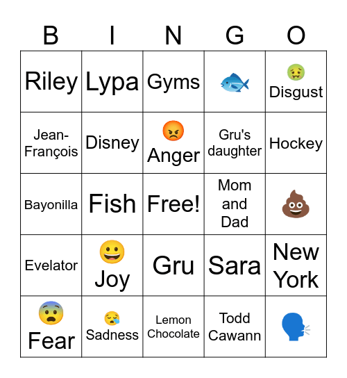 Inside Out Bingo Card
