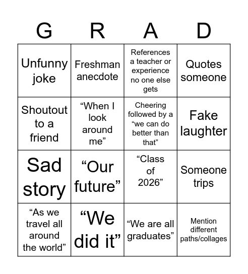 Graduation bingo Card