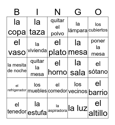 La vivienda Bingo Card
