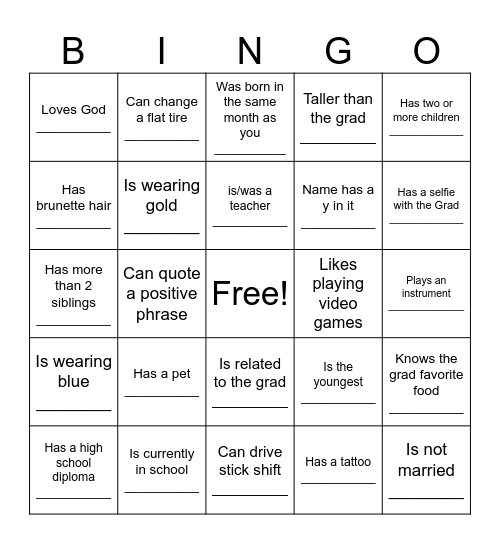 Find the Guest-Write their name! Bingo Card