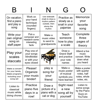 Summer Piano 2026 Bingo Card