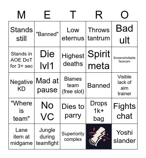 Metro Deadlock Bingo Card