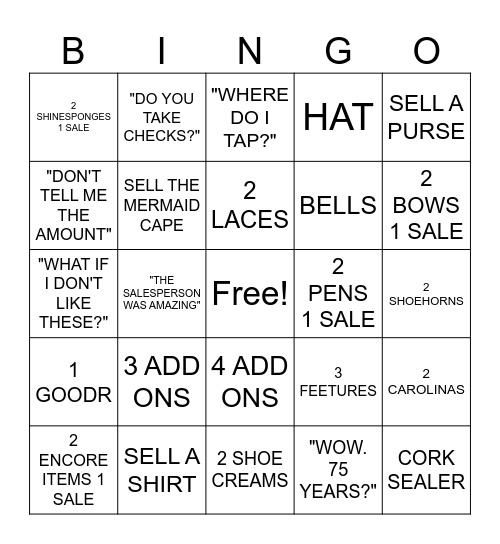 LAURIES'S CASHIER BINGO Card