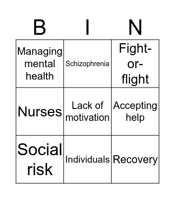 Recovery  Bingo Card