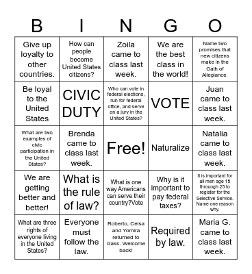 Untitled Bingo Card