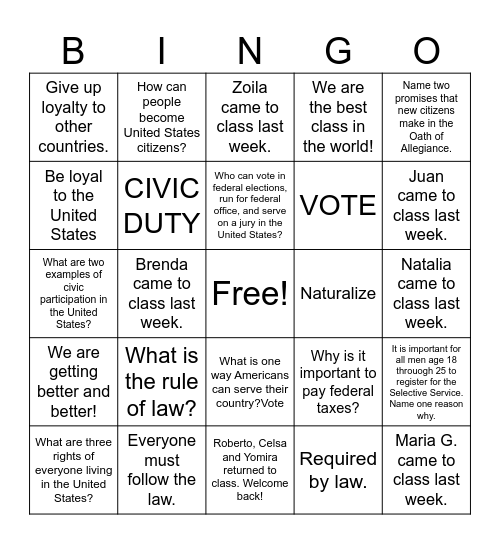 Untitled Bingo Card