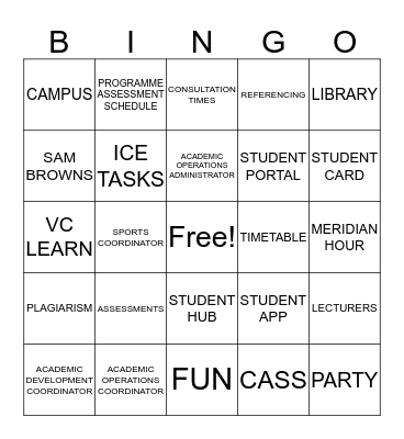 VARSITY COLLEGE DURBAN NORTH 2017 Bingo Card