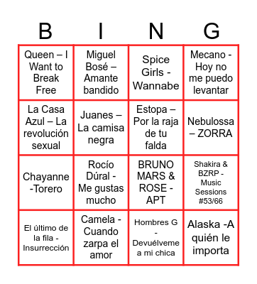 BINGO MUSICAL Bingo Card