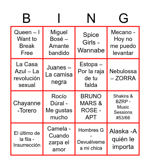 BINGO MUSICAL Bingo Card