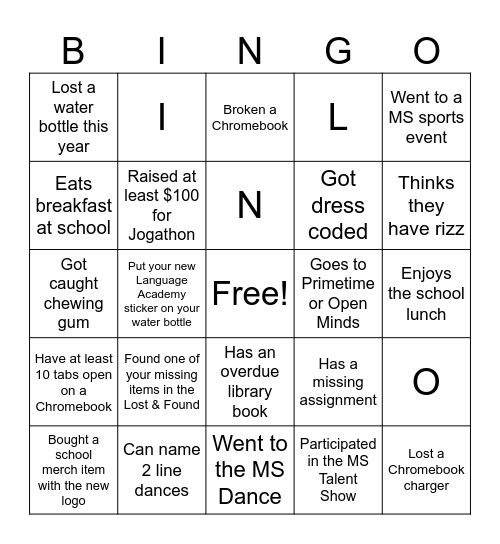 Language Academy Bingo Card