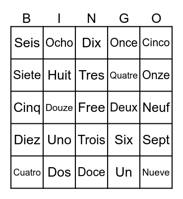 French/Spanish Numbers Bingo! Bingo Card