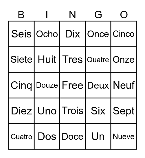 French/Spanish Numbers Bingo! Bingo Card