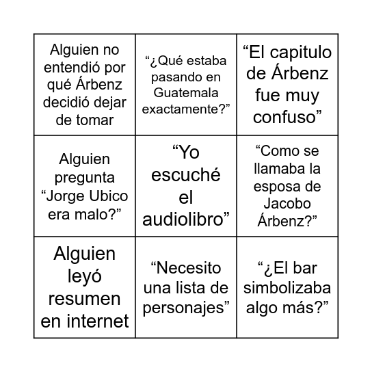 Tiempos recios Bingo Card