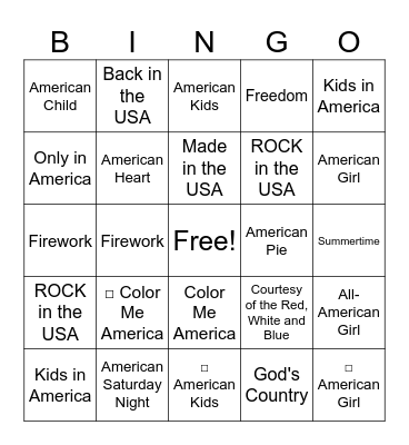 4th of July Bingo Card
