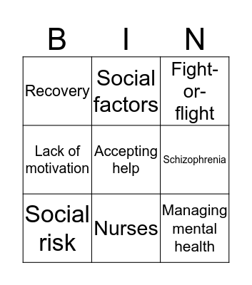 Recovery  Bingo Card