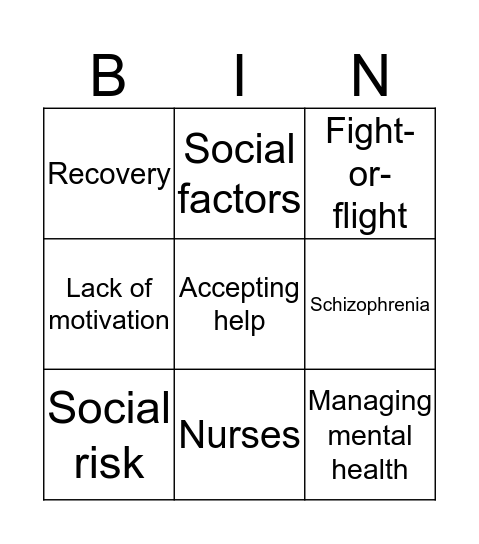 Recovery  Bingo Card