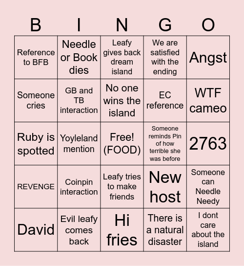 BFDIA FINALE Bingo Card
