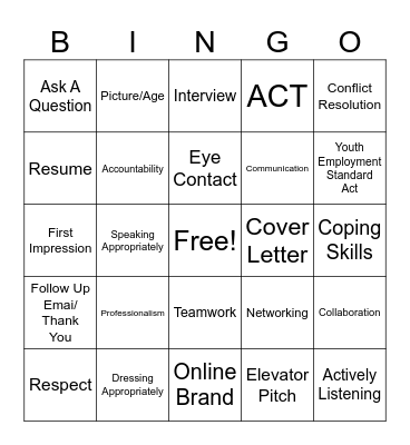 Work Force Review Bingo Card