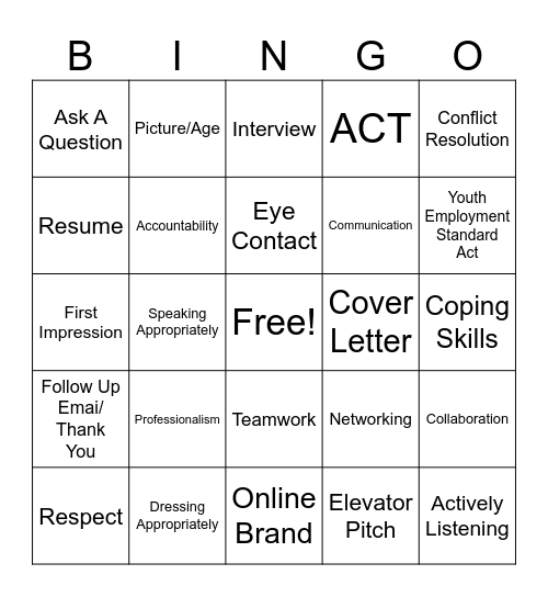 Work Force Review Bingo Card