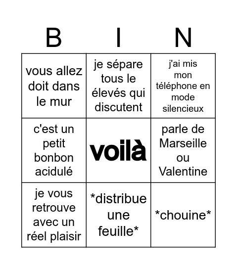 Mr Biannay Bingo Card