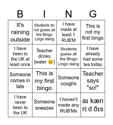 Last class Bingo Card