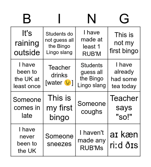 Last class Bingo Card