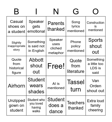 THS Graduation 25-26 Bingo Card