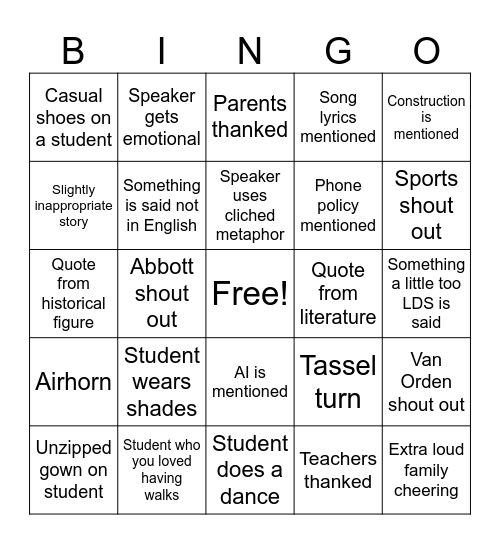 THS Graduation 25-26 Bingo Card