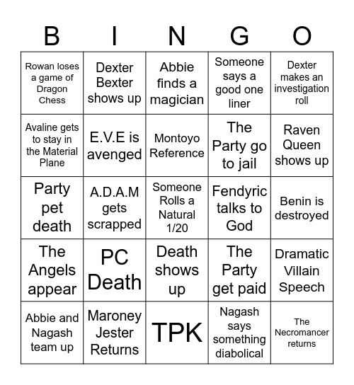 DND Bingo Card