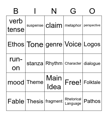 ELA Finals BINGO Card