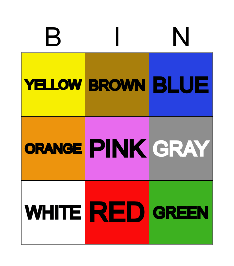 Colors Bingo Card