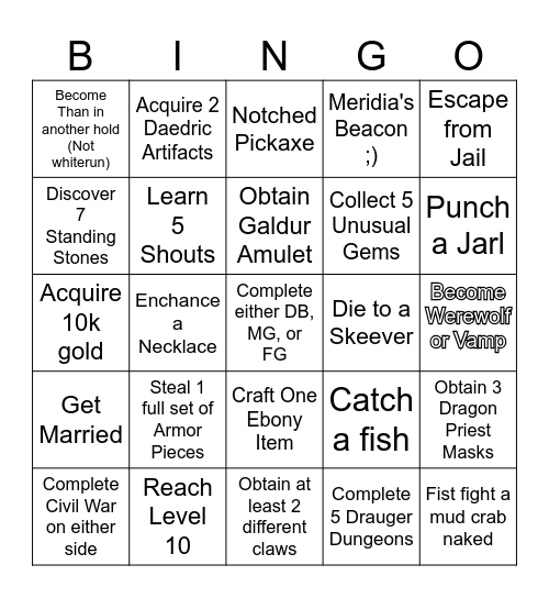Skyrim Bingo Card