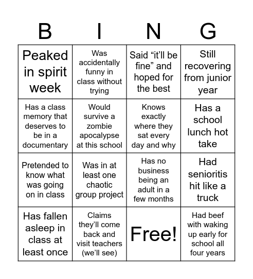 Rule: Hear the story & Get a signatures. Bingo Card