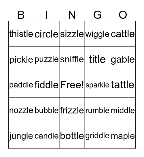 Consonant le Syllable  Bingo Card