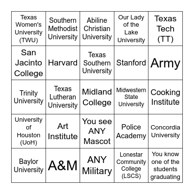 Senior Signing Day Bingo! Bingo Card