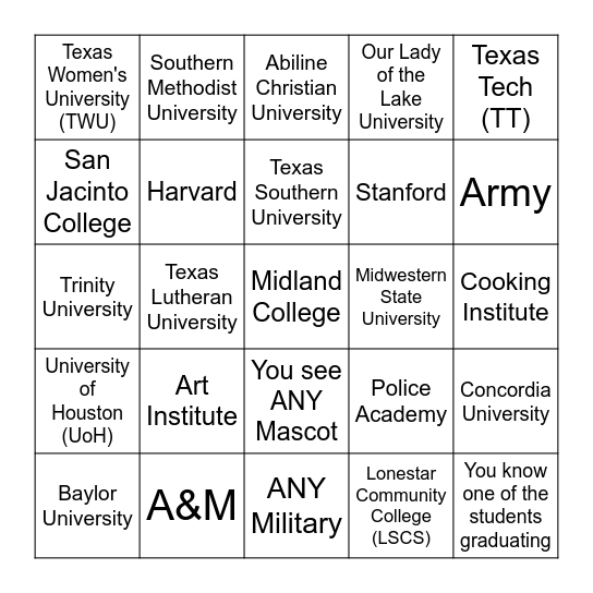 Senior Signing Day Bingo! Bingo Card