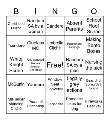 Anime/Manga Rom Com Bingo Card