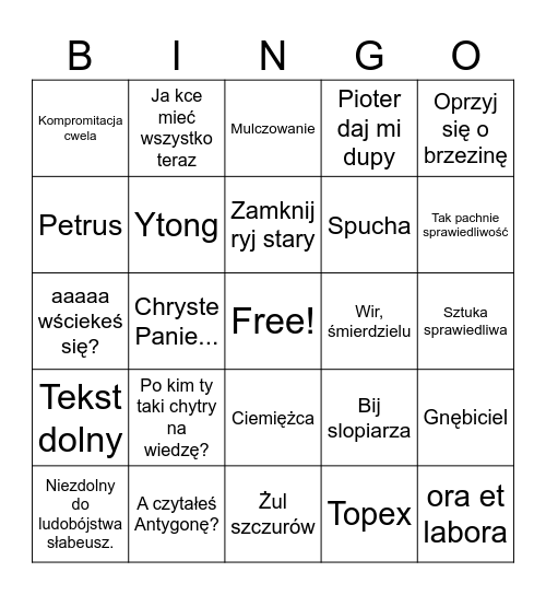 #konkursnanajbardziejgownianymemznosaczem Bingo Card