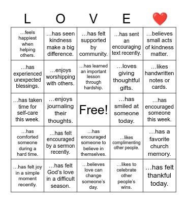 WELCOME TO THE LOVEFEST Bingo Card