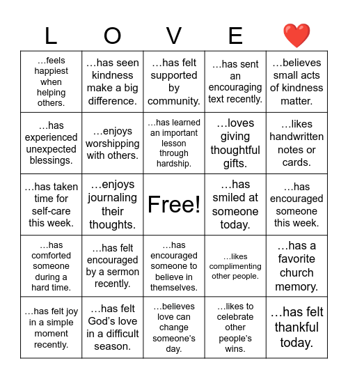 WELCOME TO THE LOVEFEST Bingo Card