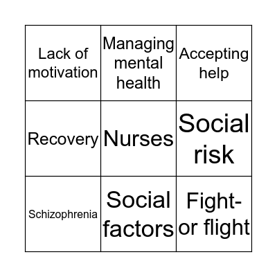 Recovery  Bingo Card