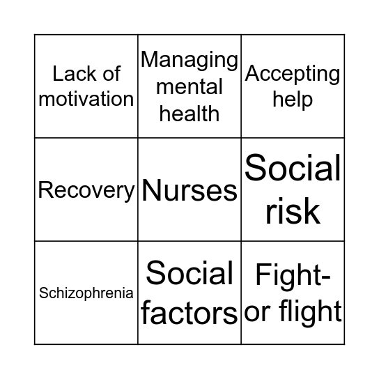 Recovery  Bingo Card