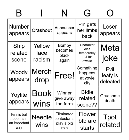 BFDIA 25 BINGO Card