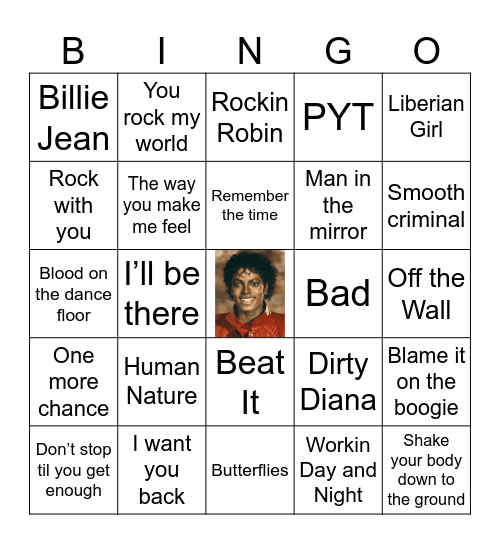 Michael Jackson Bingo Card