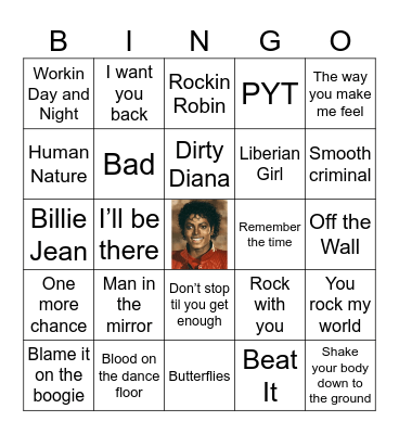 Michael Jackson Bingo Card