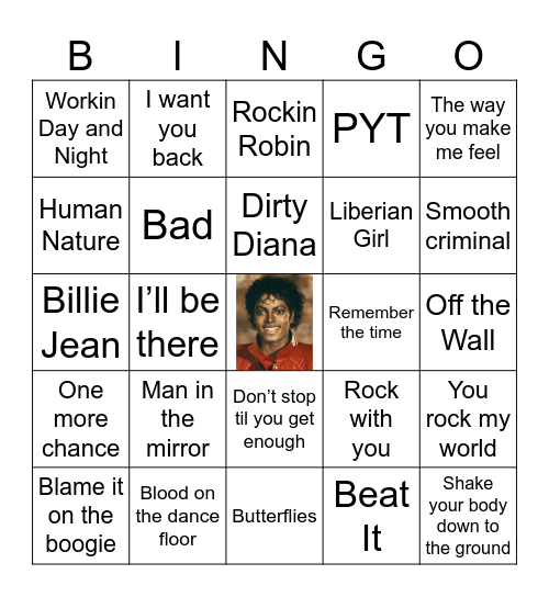 Michael Jackson Bingo Card