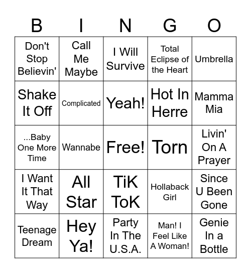 Guilty Pleasure Karaoke Rd 4 Bingo Card