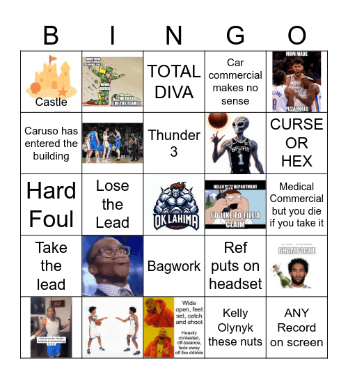 THUNDER V SPURS Bingo Card